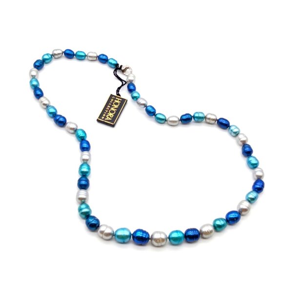 Honora Blue Moon Graduated Necklace, Elegant Pearl Strand in Shades of Blue NWT - Picture 1 of 4